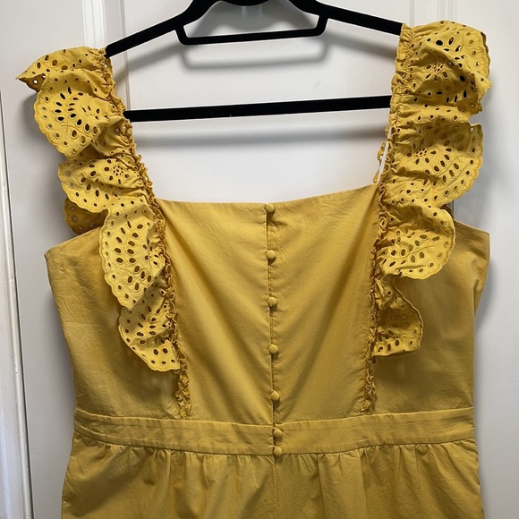 Madewell Mustard Eyelet Frilled Strap Scalloped Hem Jumpsuit Size 16 - Picture 5 of 15